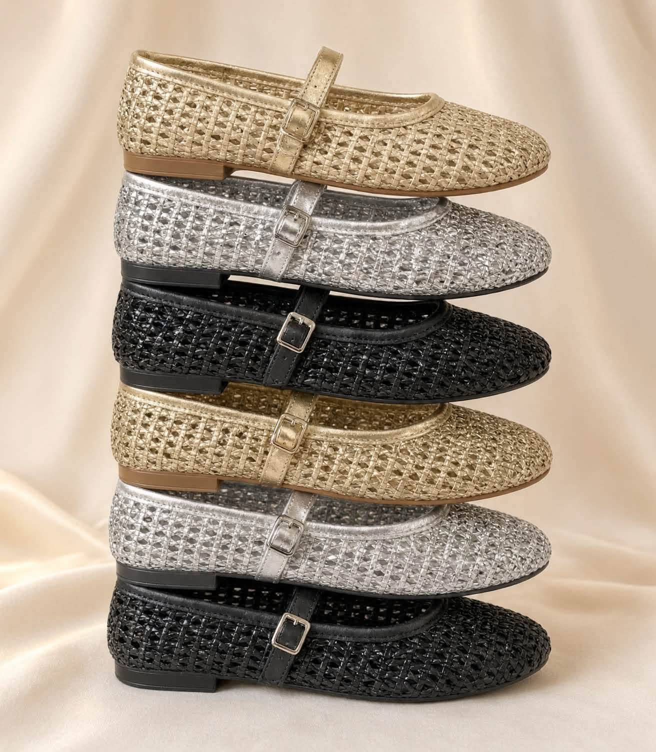 Zapato flat tipo Mary Jane tejido con hebilla
